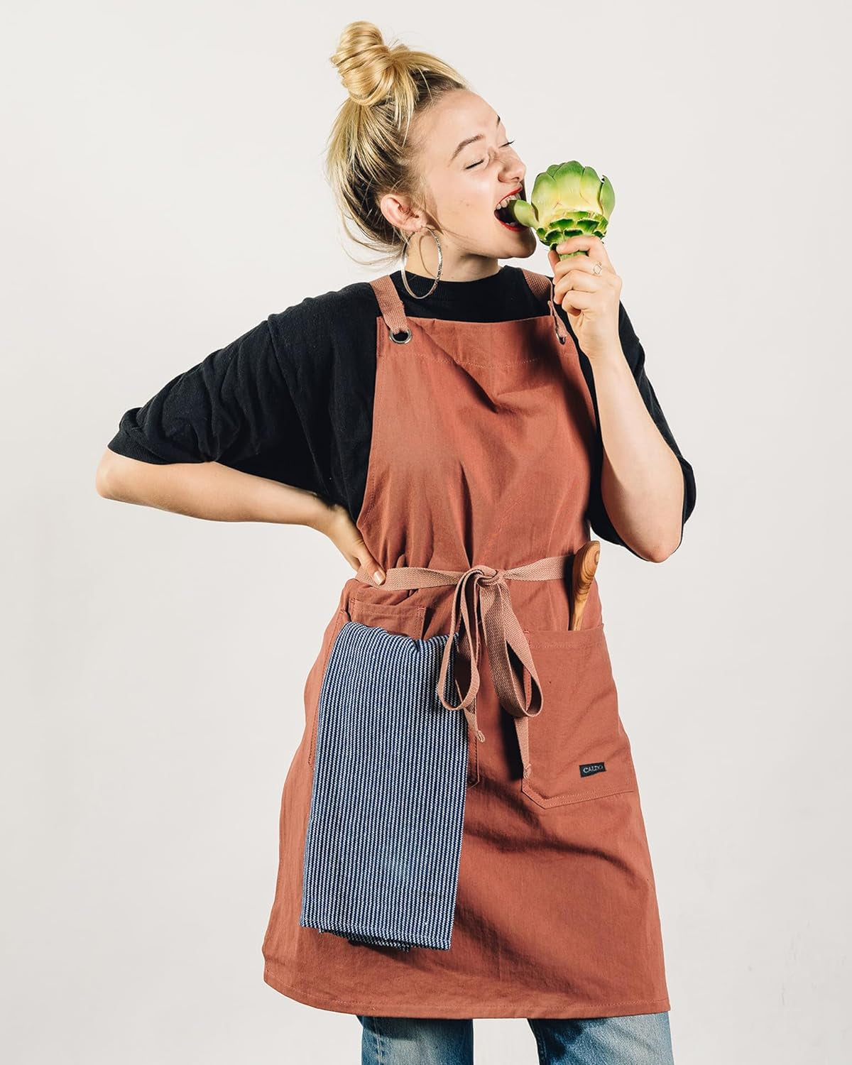 Crossback Kitchen Apron for Cooking - Mens and Womens Professional Chef or Server Bib Apron - Adjustable Crossback Style - Rustic- Midweight Cotton (Terracotta)