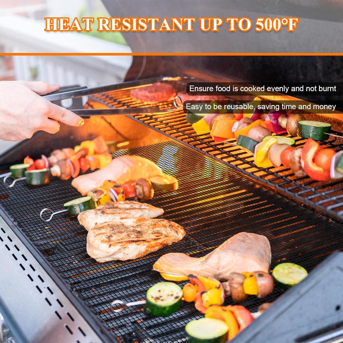 Grill Mesh Mat Set 5 Barbecue Grill Accessories Reusable Non-Stick Grill Mat for Vegetables Fish Grilling Mat Sheets for Outdoor Smoker Charcoal Gas Electric Grill BBQ Tools,Xl 15.75 X 13 Inch, Black