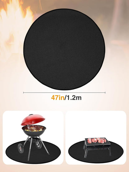 47'' Fire Pit Mat for Solo Stove Bonfire, 3-Layer Fireproof Mat round under Grill Mat, Reusable Waterproof Pad for Grass Deck Patio Outdoor Wood Burning BBQ