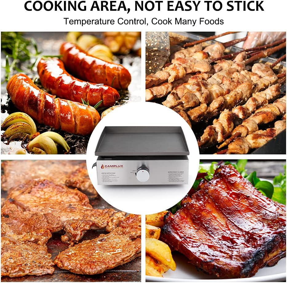 Camplux Propane Gas Grill,Flat Top Grill Station for Kitchen,Camping,Outdoor,Tabletop -Stainless Steel BBQ Griddle with Knobs & Ignition,17Inch