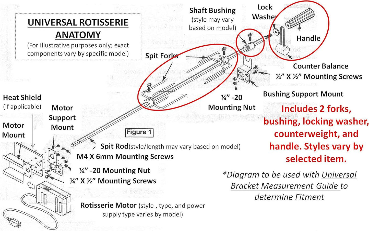 Onegrill Chrome Steel Grill Rotisserie Spit Forks Set (Fits: 5/16 Inch Square, 3/8 Inch Hexagon, & 7/16 Inch Round)