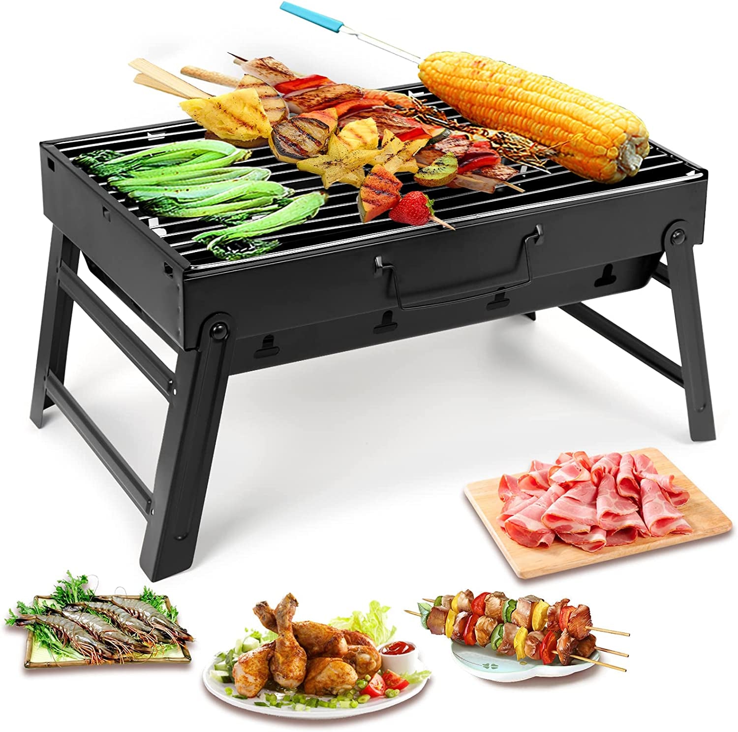 Uten Charcoal Grill, BBQ Grill Folding Portable Lightweight Smoker Grill, Barbecue Grill Small Desk Tabletop Outdoor Grill for Camping Picnics Garden Beach Party 17''X11.6''X 2.6''