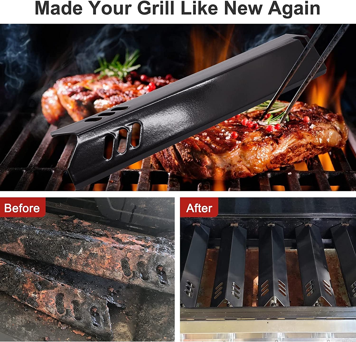 15 Inch Porcelain Grill Heat Shields Replacment for Dyna-Glo DGF510SBP, DGF493BNP, Set of 4 Barbeque Grill Heat Plates for Backyard Grill Replacement Parts BY15-101-001-02, BY13-101-001-13, GBC1460W