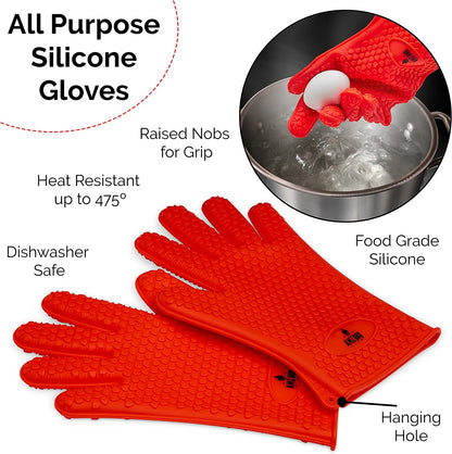 Ultimate Barbecue Accessories Set with Pulled Pork Claws - Heat Resistant Gloves and Pulled Pork Shredder Makes a Perfect Smoker Accessories Gifts for Men (Red Glove-Claw)