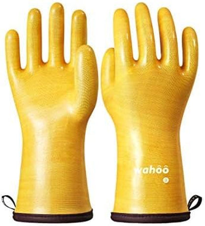 Wahoo Liquid Silicone Smoker Oven Gloves, Food-Contact Grade, Heat Resistant Gloves for Cooking, Grilling, Baking, Yellow, L/9