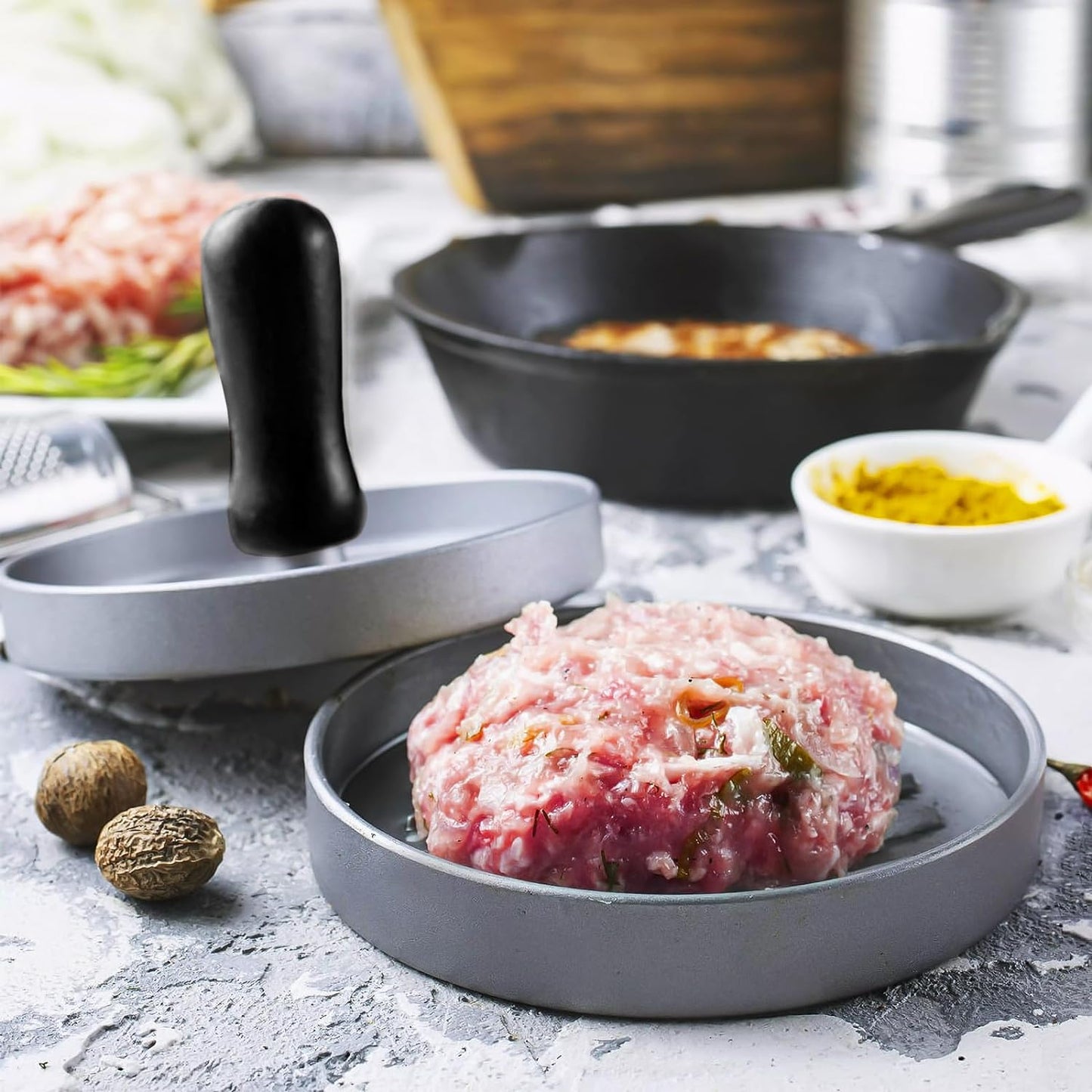 LAZYBISON Burger Press Patty Maker with 200PCS Free Wax Papers|Aluminum Non-Stick Hamburger Press Kit Burger Maker|1/4Lb to 1/3Lb Meat Beef Veggie Hamburger Mold for Kitchen BBQ Grill