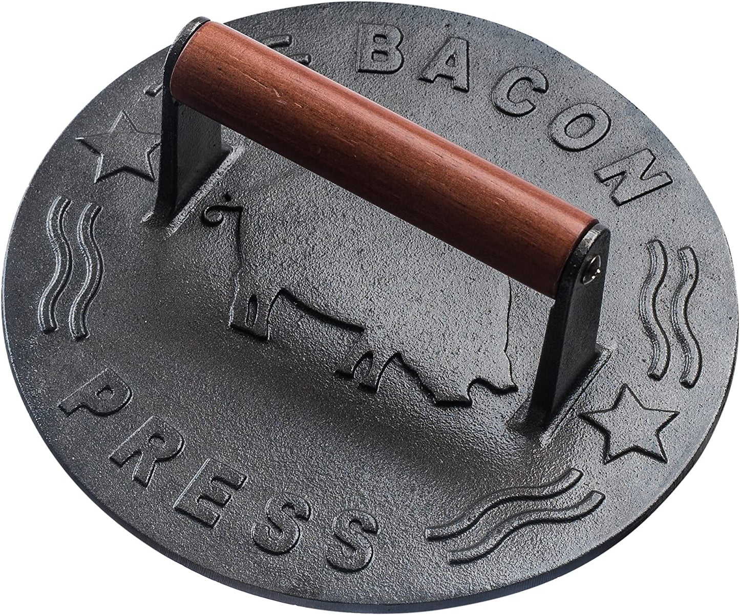 Bellemain Bacon Press 8.5-Inch round | Heavy-Duty Cast Iron Grill Press for Perfectly Seared Bacon, Steak & Sandwiches | Equalized Weight Distribution | Food-Grade Press with Wood Handle | 3 Lbs