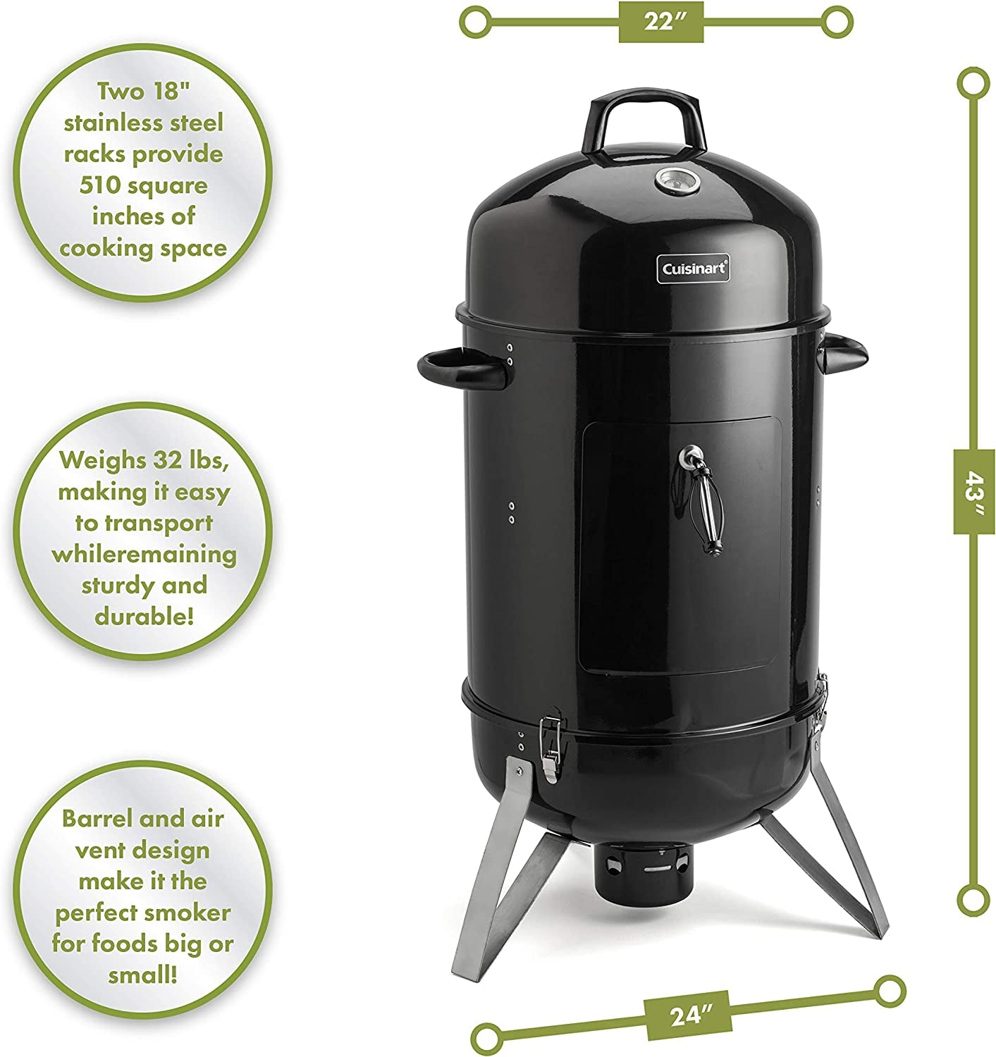 COS-118, Vertical Charcoal Smoker, 18"
