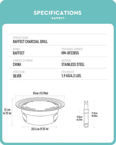 Baffect BBQ Charcoal Grill, 13.7 Inch Non-Stick Stainless Steel Korean Barbecue Grill, Portable Charcoal Stove for Outdoors Camping Picnic and Indoor Party Cooking