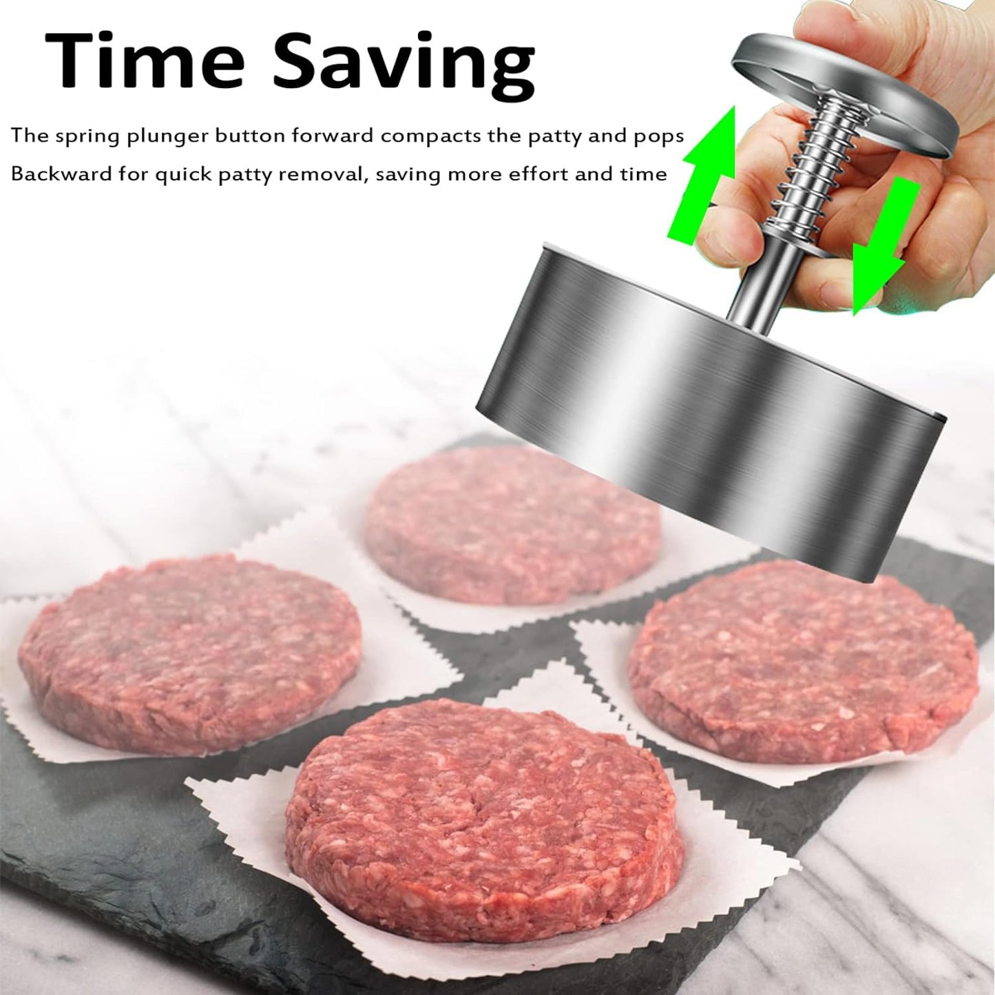 Chengqism Burger Press, Adjustable Hamburger Patty Maker 4.2" Stainless Steel Hamburger Press Patty Making Molds Patties for Beef, Vegetables, Meat, BBQ Barbecue Homemade Hamburger