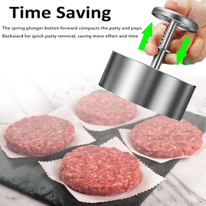 Chengqism Burger Press, Adjustable Hamburger Patty Maker 4.2" Stainless Steel Hamburger Press Patty Making Molds Patties for Beef, Vegetables, Meat, BBQ Barbecue Homemade Hamburger