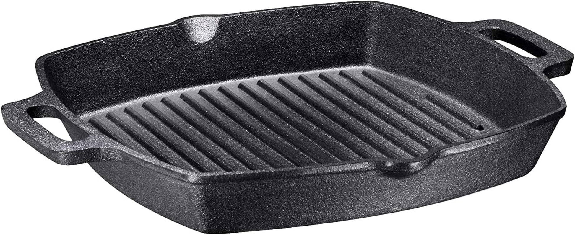 10" Square Cast Iron Grill Pan Steak Pan Pre Seasoned Grill Pan with Easy Grease Drain Spout, with Large Loop Handles for Grilling Bacon, Steak, and Meats