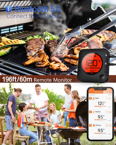 Image of Meat Thermometer Wireless Bluetooth, LCD Digital Meat Thermometer with Dual Probe, Wireless Remote BBQ Thermometer for Smoker Kitchen Cooking Grill Thermometer Timer for Grilling BBQ Oven