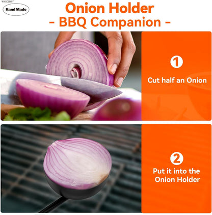 Onion Holder Grill Brush, Grill Cleaner Brush, BBQ Grill Accessories Use for Charcoal Grills, Gas Grills. 28" in Black Metal Holder, Heat Resistant(Hand Made), Grill Brush Bristle Free