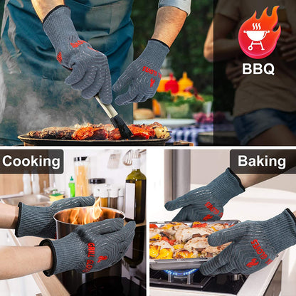 BBQ Gloves, Oven Gloves 1472℉ Extreme Heat Resistant, Grilling Gloves Silicone Non-Slip Oven Mitts, Kitchen Gloves for BBQ, Grilling, Cooking, Baking-1 Pair… (One Size Fits Most, Grey)