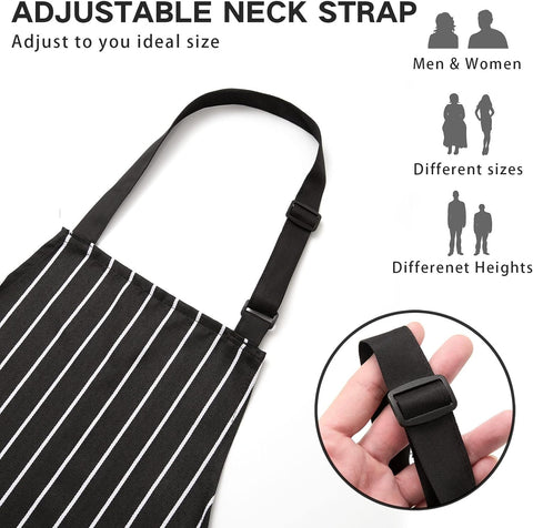 Image of 2 Pack Adjustable Bib Apron with 2 Pockets Chef Cooking Kitchen Restaurant Aprons for Women Men