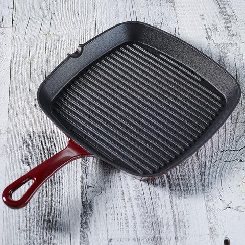 Image of CI30-23CR Chef'S Classic Enameled Cast Iron 9-1/4-Inch Square Grill Pan, Cardinal Red