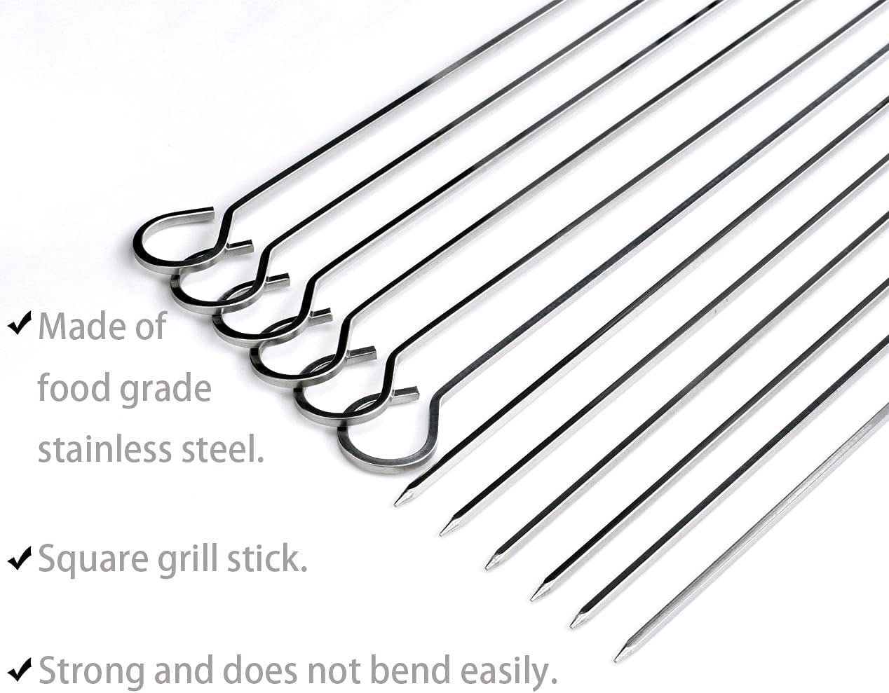 12 Inch Barbecue Skewers Metal BBQ Sticks,12Pack Stainless Steel Square Skewer,Kebob,Kabob Sets for Grill Outings Cooking (BBQ Skewers Square 12Inch-12P)