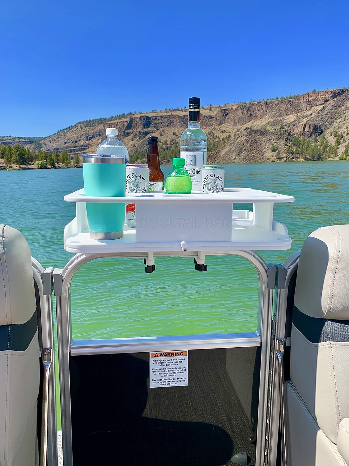 Bar Boat Caddy Organizer - Pontoon Rail Mount | Portable Boat Table and Boat Bar, Pontoon Tables for Boats with Cup Holders, Boat Storage Accessories