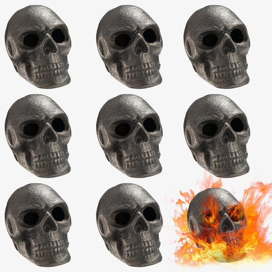 Metal Fireproof Fire Pit Skulls | Set of 8 | Spooky Ceramic Skeleton Props, Reusable Gothic Decor for Outdoor & Indoor Fireplaces, for Bonfire, Campfire, Firepit, BBQ, Creepy Home Decor
