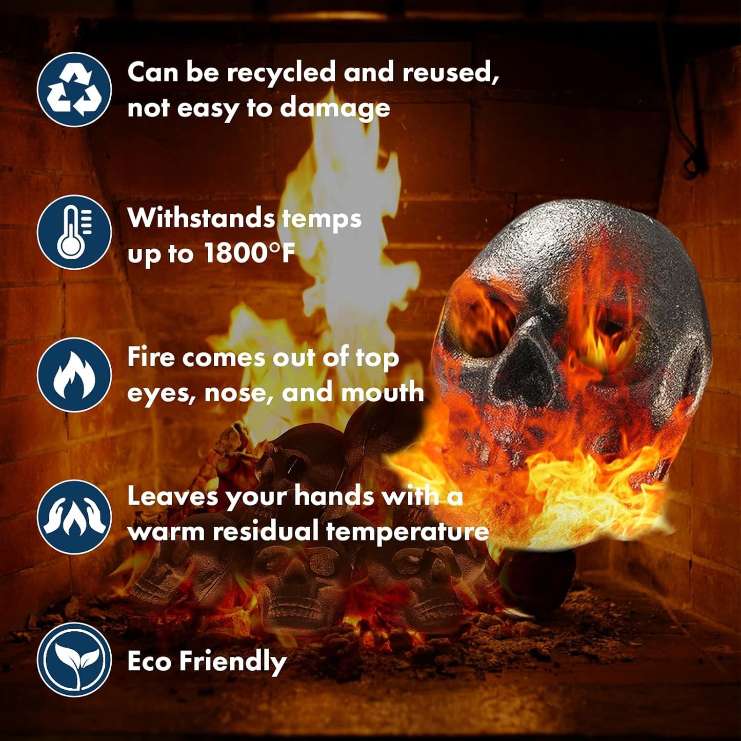 Metal Fireproof Fire Pit Skulls | Set of 8 | Spooky Ceramic Skeleton Props, Reusable Gothic Decor for Outdoor & Indoor Fireplaces, for Bonfire, Campfire, Firepit, BBQ, Creepy Home Decor