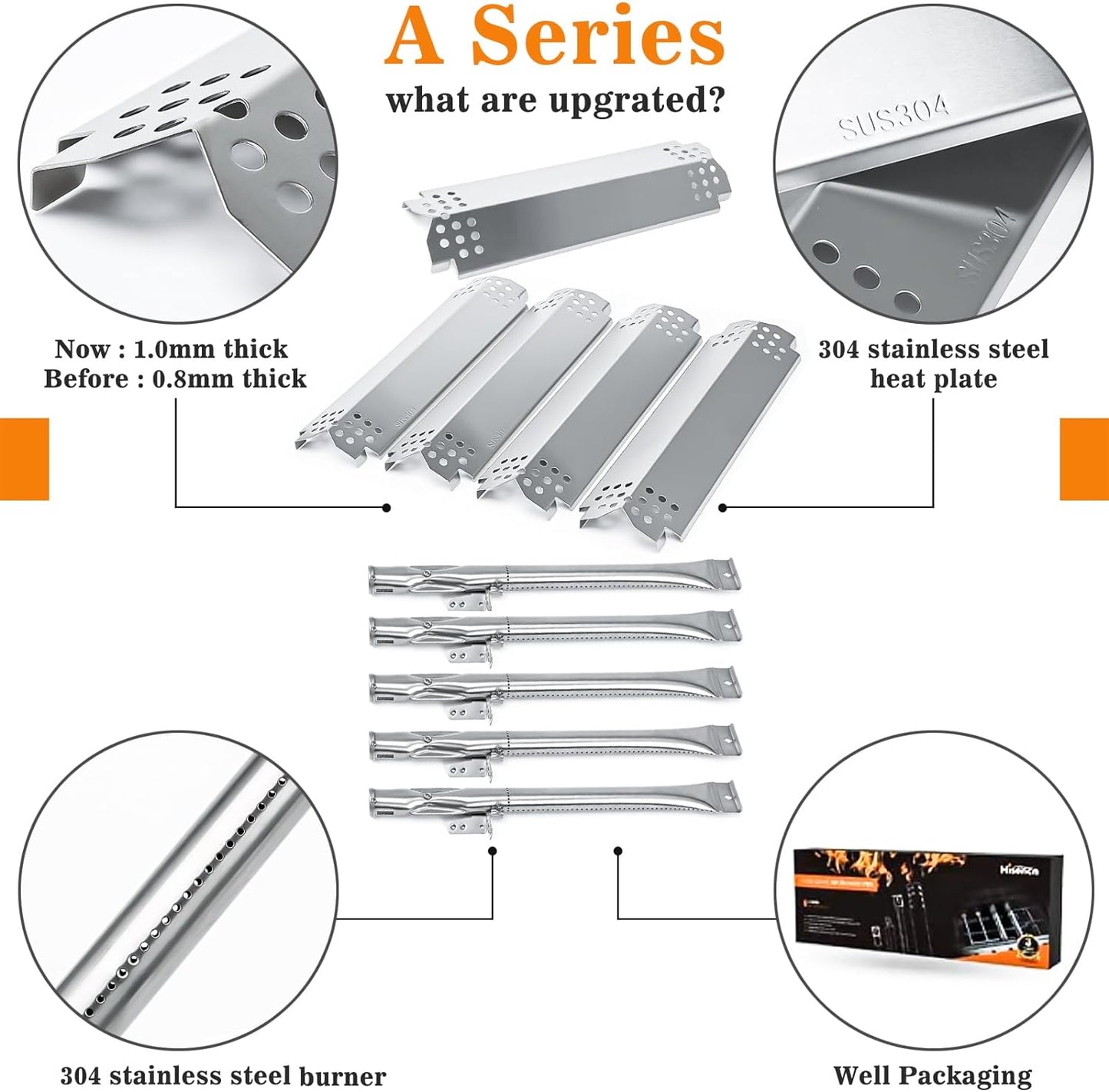 304 Stainless Steel Grill Parts Kit for Home Depot Nexgrill 720-0830H, 5 Burner 720-0888 720-0888N 720-0888S Gas Grill, Grill Burner, Heat Plate Replacement Parts