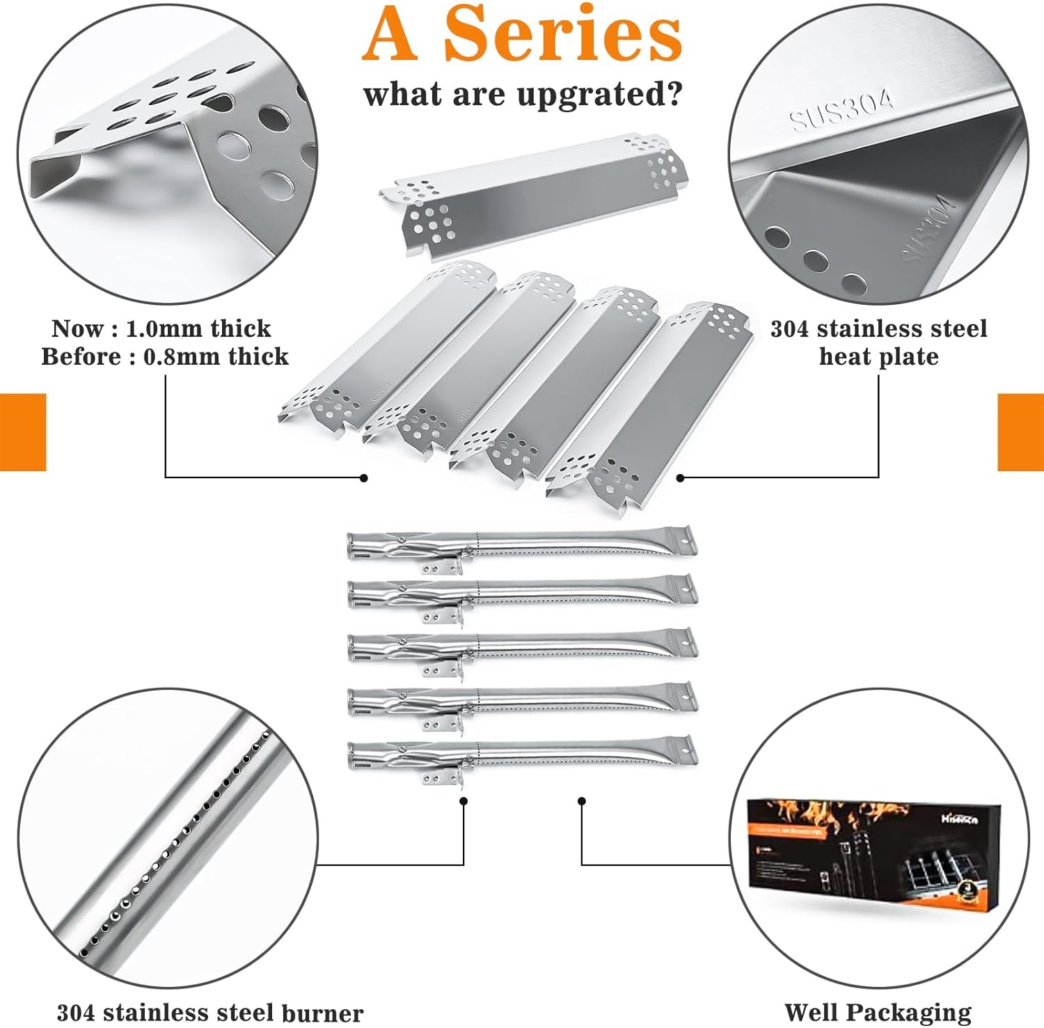 304 Stainless Steel Grill Parts Kit for Home Depot Nexgrill 720-0830H, 5 Burner 720-0888 720-0888N 720-0888S Gas Grill, Grill Burner, Heat Plate Replacement Parts