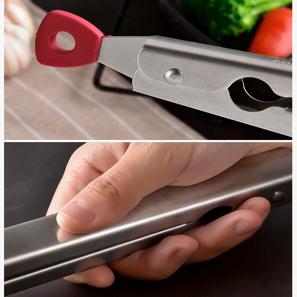 26Cm Silicone Food Tong Stainless Steel BBQ Grilling Tong Salad Cake Dessert Serving Food Tongs Barbecue Clips Kitchen Tool