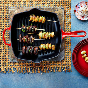 Enameled Cast Iron Signature Square Skillet Grill, 10.25", Cerise