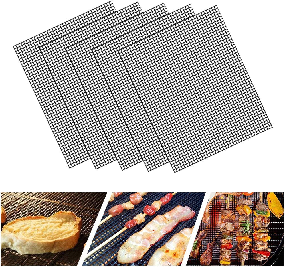 LOOCH BBQ Mesh Grill Mat Set of 5 - Heavy Duty Nonstick Mesh Grilling Mats & Barbecue Accessories - Reusable and Easy to Clean - Works on Gas, Charcoal, Electric Grill and More - 15.75 X 13 Inch