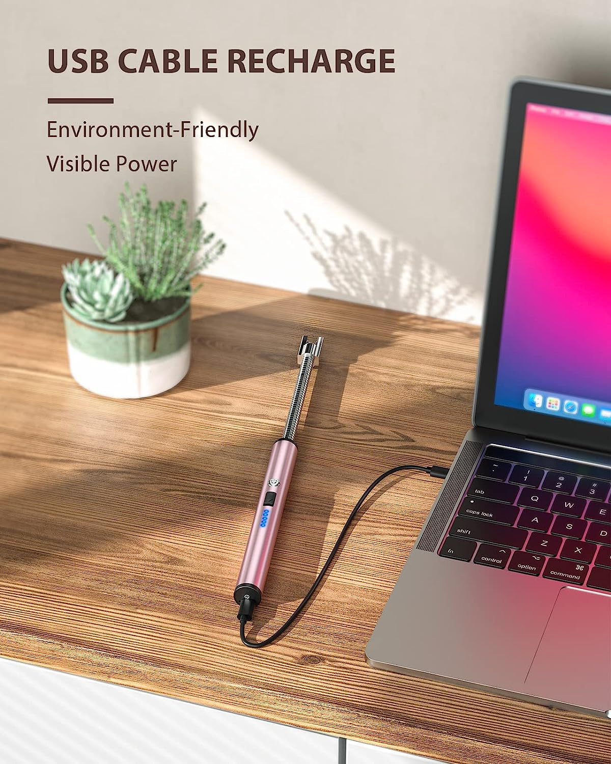 RONXS Lighter Electric Lighter Rechargeable Arc USB Candle Lighters with LED Battery Display, Flexible Neck Windproof Flameless Plasma Long Lighters for Candle BBQ Camping (N-Pink&Gold)