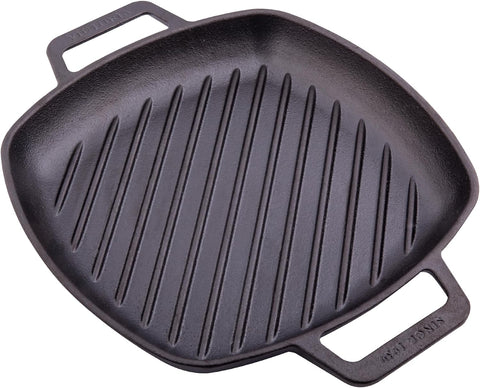 Image of Cast Iron round Grill Pan with Double Loop Handles, Made in Colombia, 10 Inches