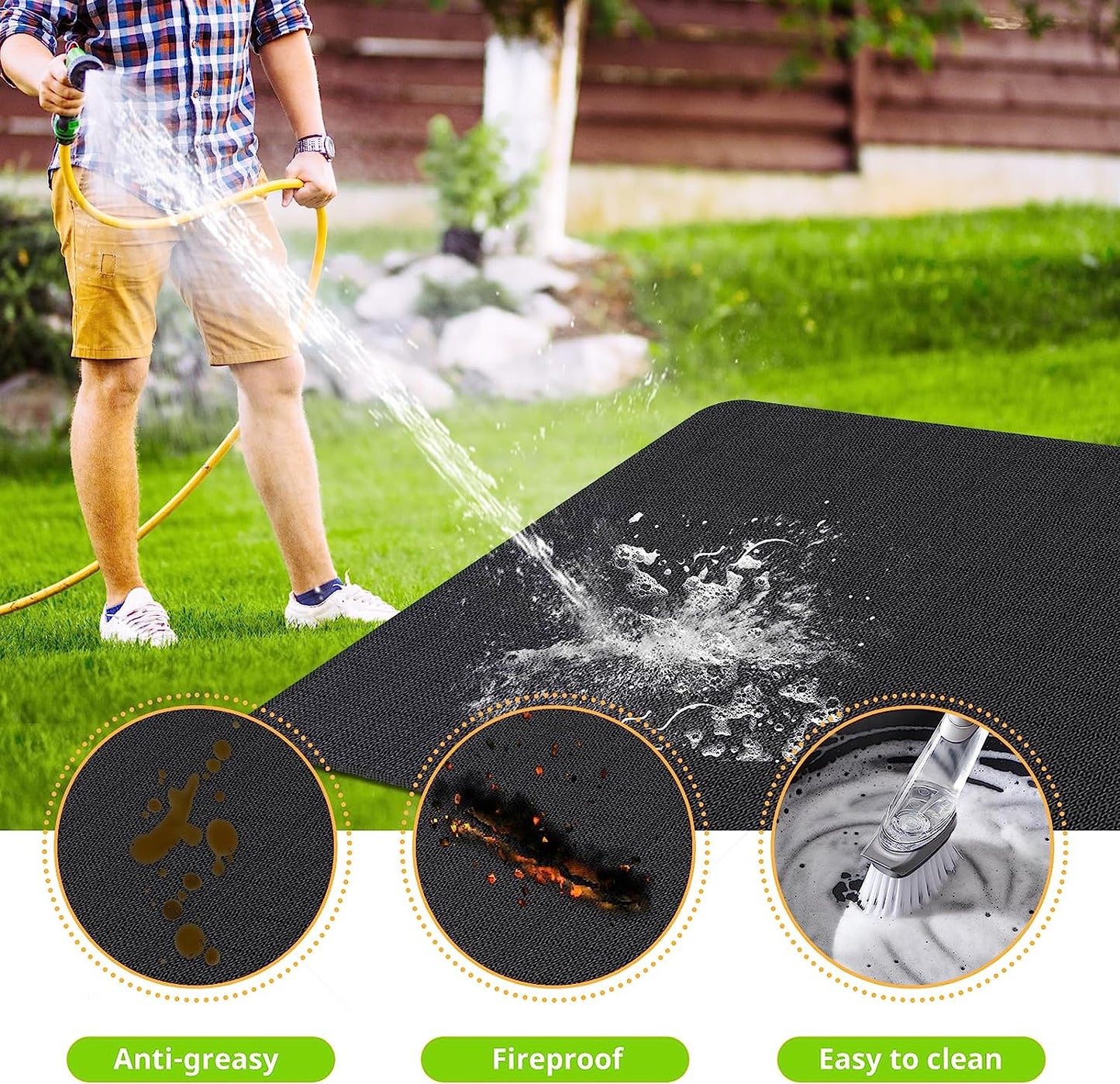 Mckuk 70 X 48 Inch under Grill Mats for Outdoor Grill, Easy to Clean Reusable Grill Mat for Deck, Double-Sided Fire Resistant,Water Resistant and Oil Proof, Fit for Indoor Fireplace Mat Fire Pit Mat