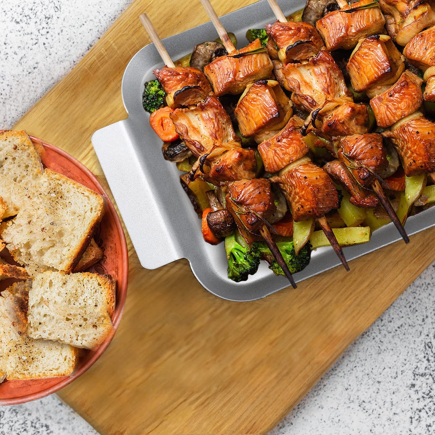 Grill Basket Set of 2 - Nonstick Grilling Tray Durable Grill Pans with Holes for Outdoor Grill Small and Big Topper Baskets BBQ Accessories for Vegetable, Fish, Meat, Seafood 11"X7" & 14"X10"