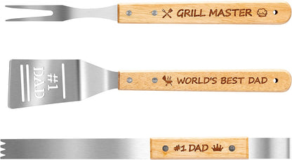 3PCS Father Grilling Tool BBQ Accessories Set World’S Best Dad Stainless Steel Grilling Tong Dad Birthday Present Men Outdoor Camping Housewarming Party Supplies
