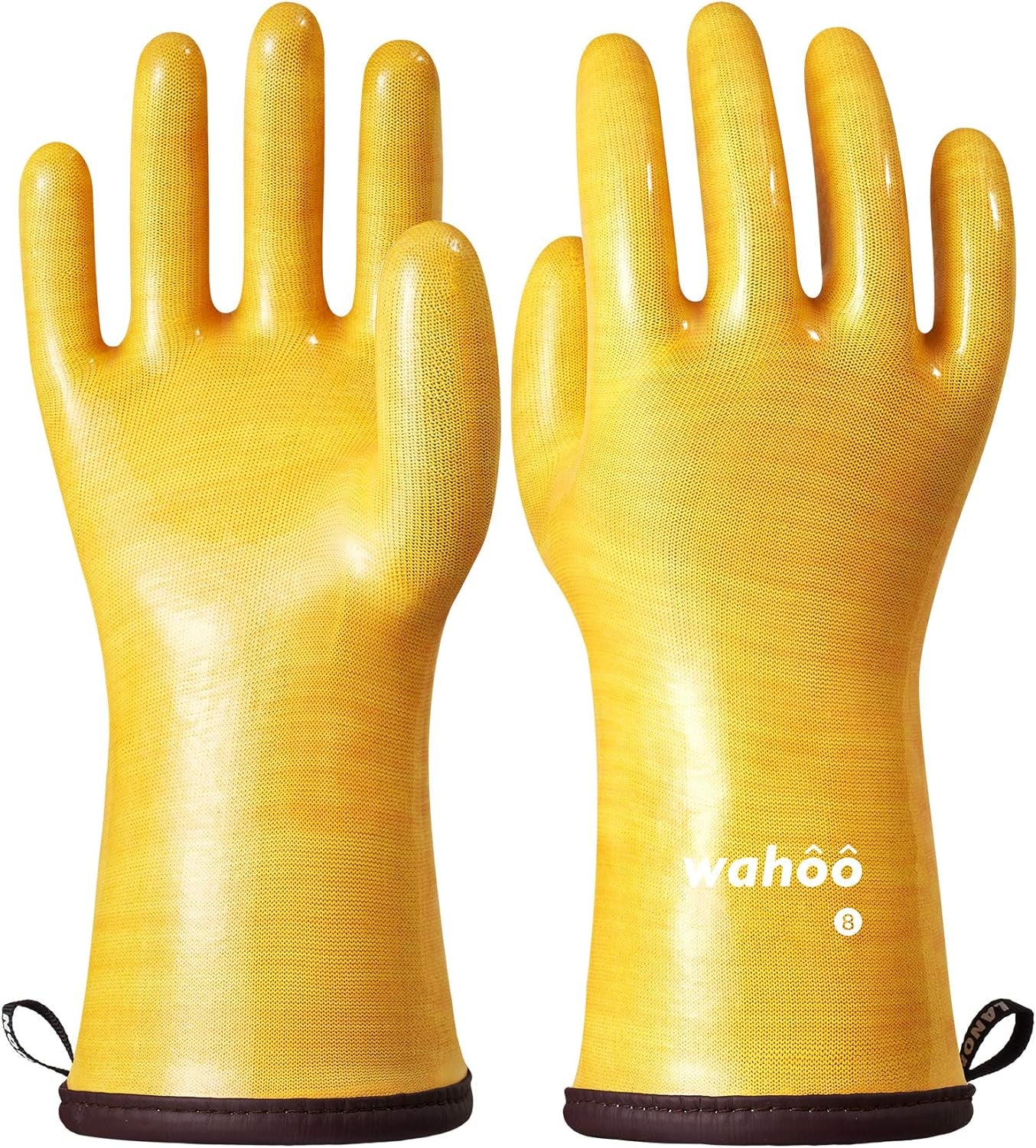 Wahoo Liquid Silicone Smoker Oven Gloves, Food-Contact Grade, Heat Resistant Gloves for Cooking, Grilling, Baking, Yellow, M/8