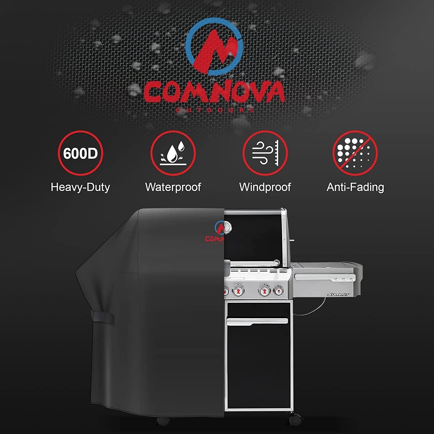 Comnova Grill Cover 82 Inch - 600D BBQ Cover for Outdoor Grill Heavy Duty and Waterproof, Large Barbecue Gas Grill Covers for Weber, Char-Broil, Nexgrill, Monument, Dyna-Glo, Brinkmann and More
