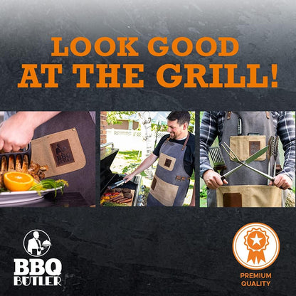 Grill Apron - Adjustable Waxed Canvas Cooking Apron - XXL - Heavy Duty Smoker Apron