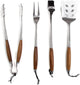 Schmidt Brothers - BBQ Bonded Teak 4 Piece Grilling Accessory Set, Full-Forged Stainless Steel Grilling Utensils Including Spatula, Fork, Basting Brush, and Tongs with All Wood Handles