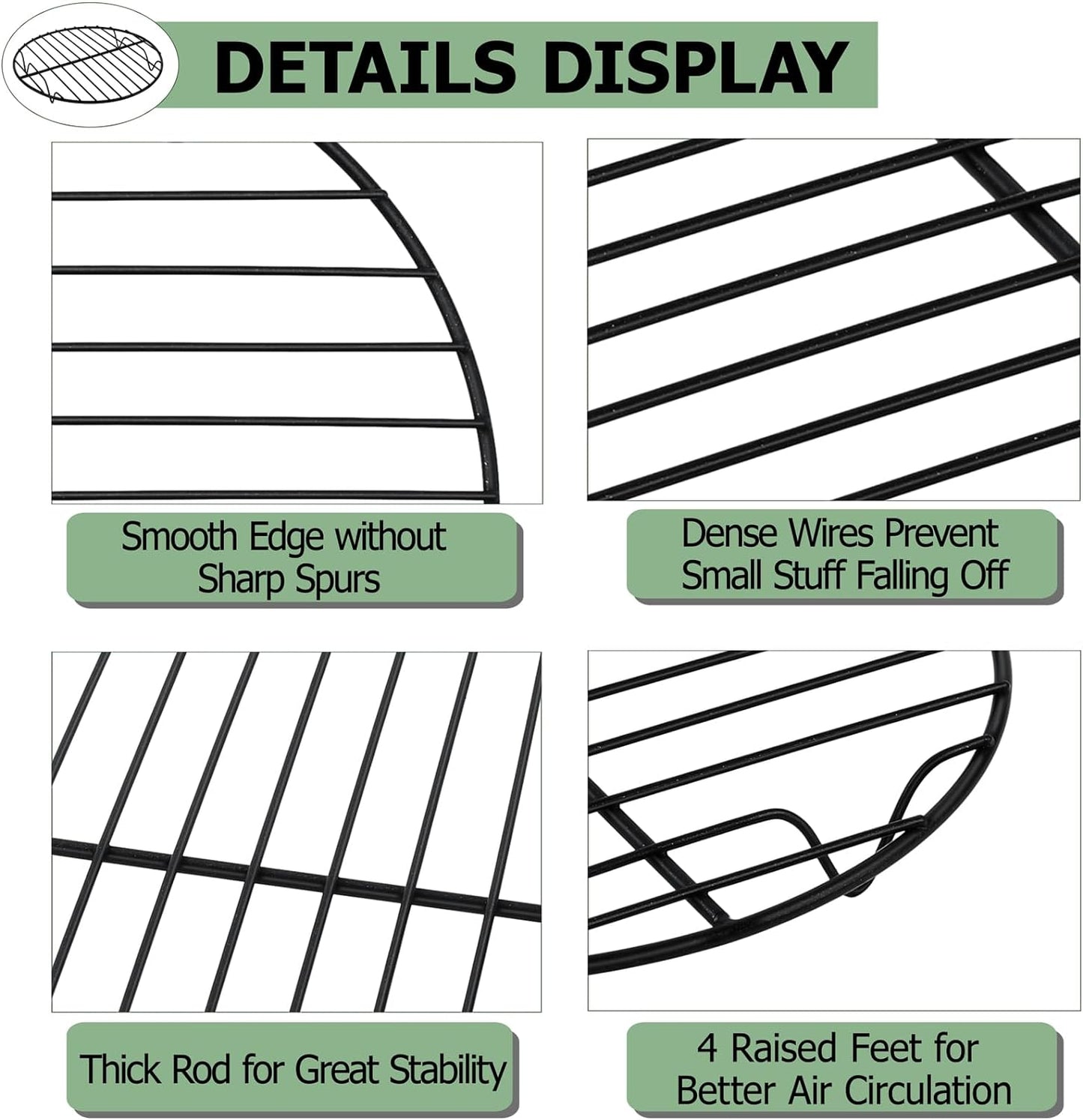 Teamfar round Cooling Rack, 7.5’’ Small Baking Roasting Grilling Rack with Stainless Steel Core & Non-Stick Coating, for Cooking Steaming Cooling, Healthy & Durable, Oven Safe & Easy Clean – Set of 2