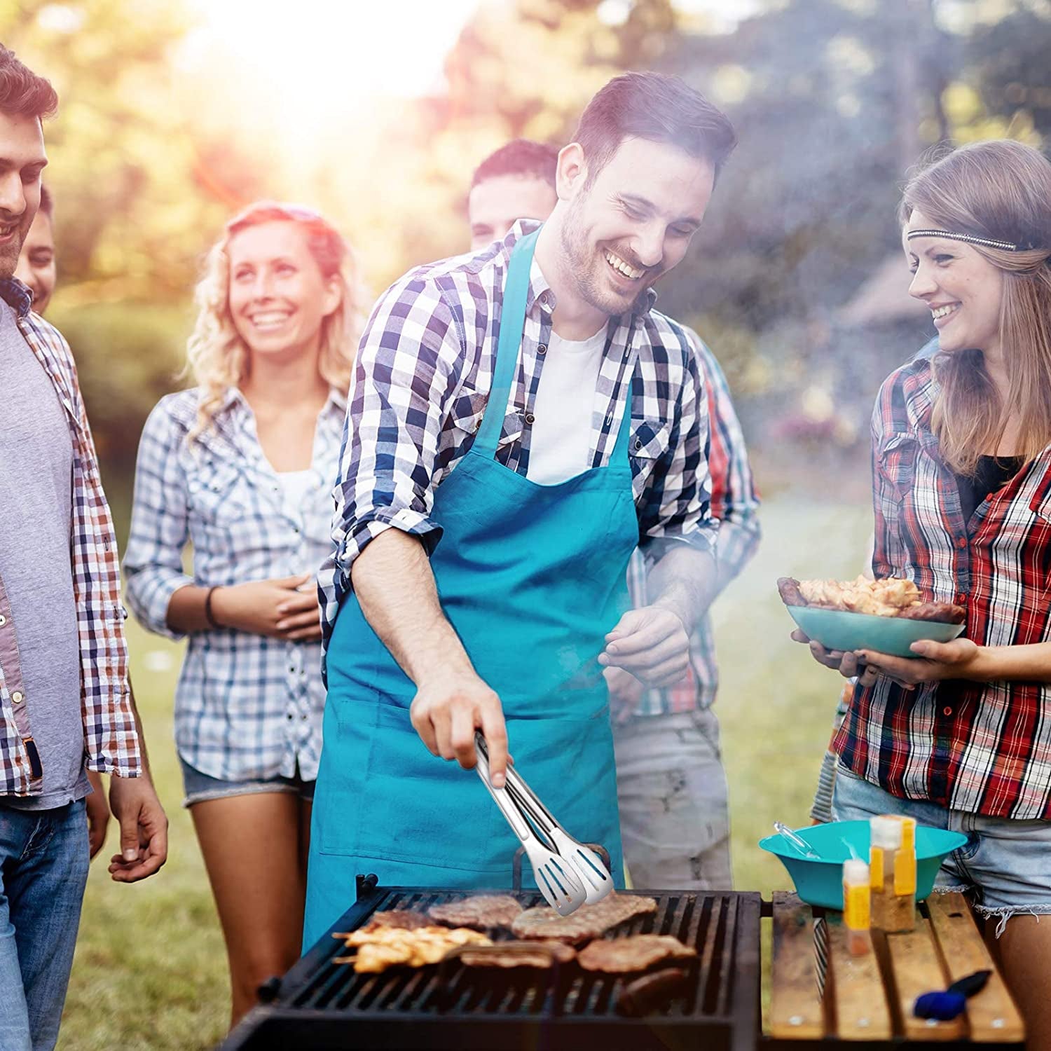 6 Pieces Buffet Tongs Set Stainless Steel Food Serving Tongs 3 Styles Rust-Resistant Locking Grill Food Tongs for Cooking, Grilling, Salad, Barbecue, Buffet, Kitchen (7 Inch, 9 Inch)