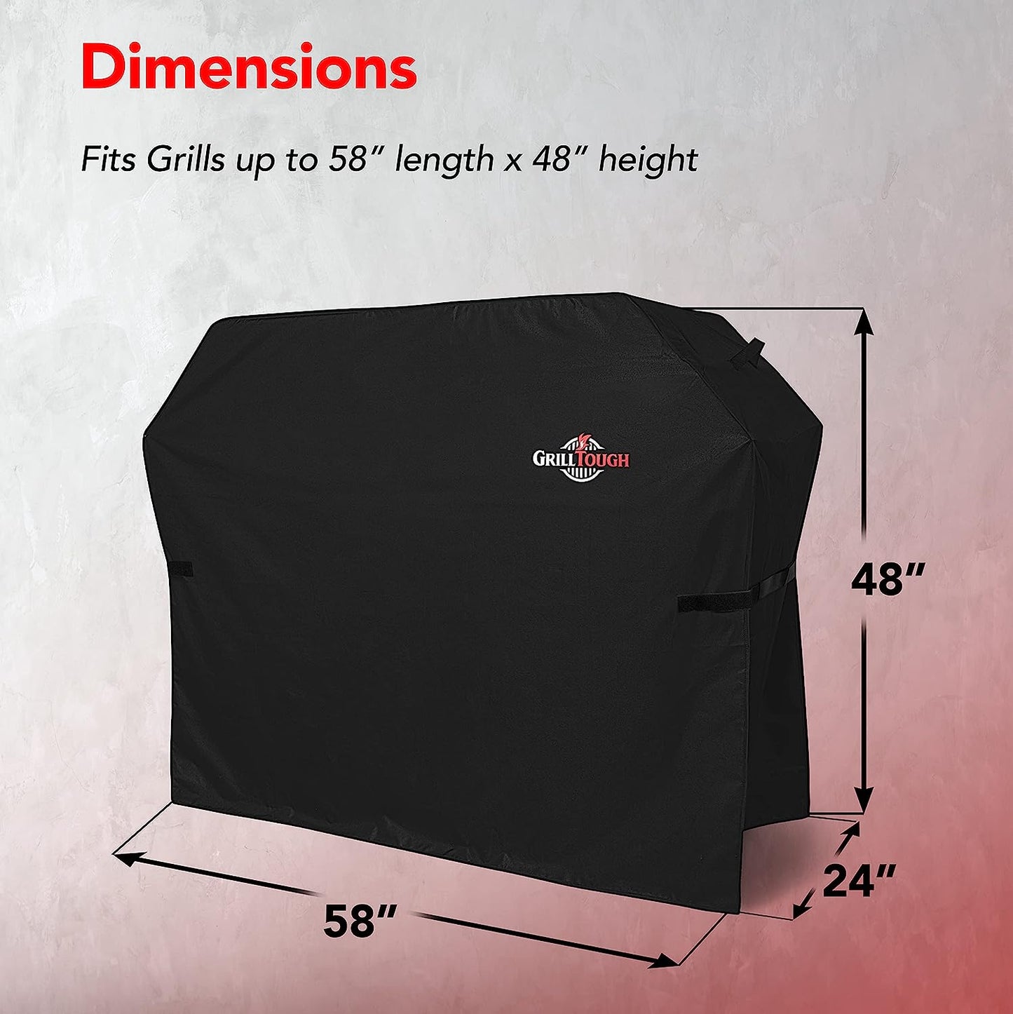 Heavy Duty BBQ Grill Cover for Outdoor Grill, 58 Inch – Waterproof, Weather Resistant, UV & Fade Resistant with Adjustable Straps Gas Weber, Genesis, Charbroil, Etc. Black