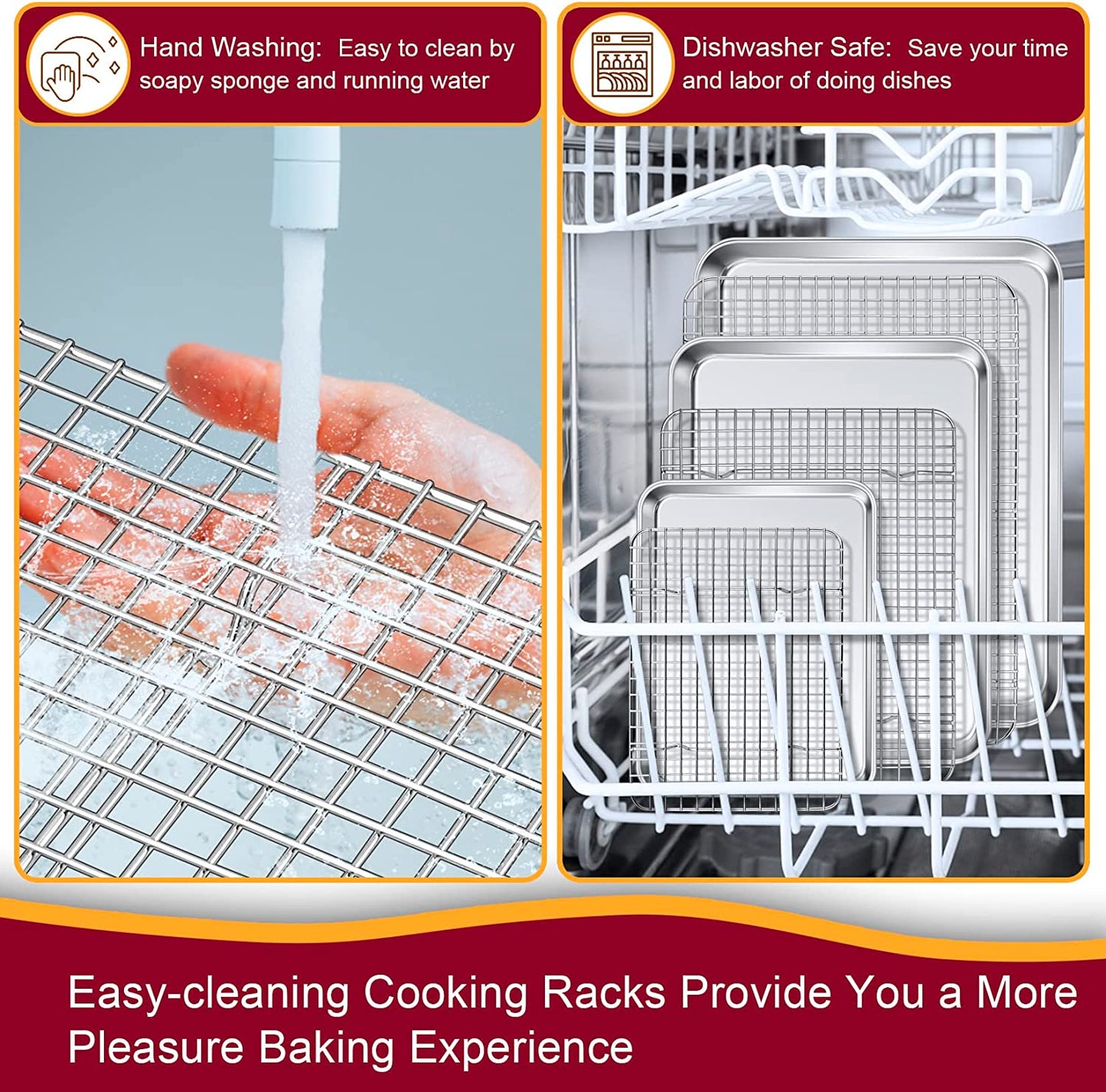 P&P CHEF Baking Sheet and Rack Set, 6 PACK (3 Sheets + 3 Racks), 3 Sizes Stainless Steel Baking Pans Cookie Sheets with Cooling Racks for Cooking & Roasting, Oven & Dishwasher Safe, Healthy & Durable