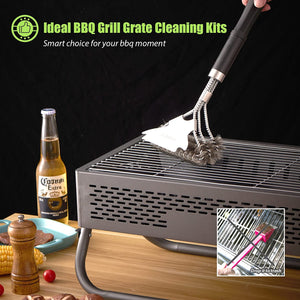 3 in 1 Grill Brushes and Scrapers, Bristle Free and Wire BBQ Cleaning Kits, Safe 18" Stainless Grill Cleaner for Gas, Charbroil Grates - BBQ Accessories and Gifts for Men Husband Boyfriend