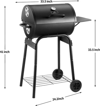 Charcoal Grills Outdoor BBQ Grill, Barrel Charcoal Grill with Side Table, with Nearly 500 Sq.In. Cooking Grid Area, Outdoor Backyard Camping Picnics, Patio and Parties, Black by