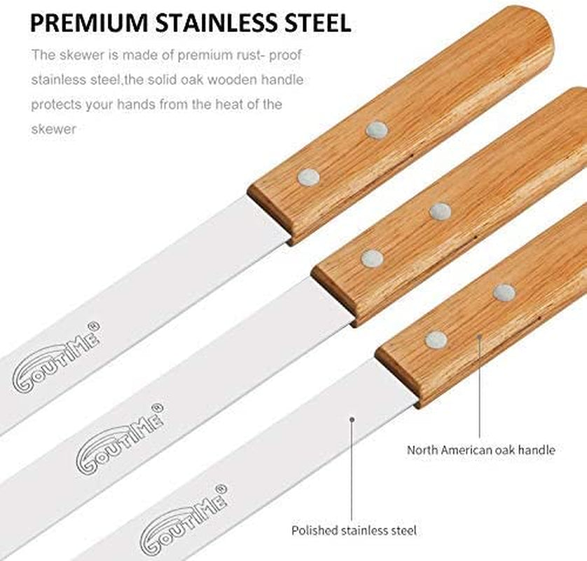 Goutime Kabob Skewers,23 Inch Long,1 Inch Wide, Metal Stainless Steel BBQ Skewer with Wooden Handle for Grilling Koubideh Persian Brazilian Chicken Shish Kebab,Set of 7 with Bag