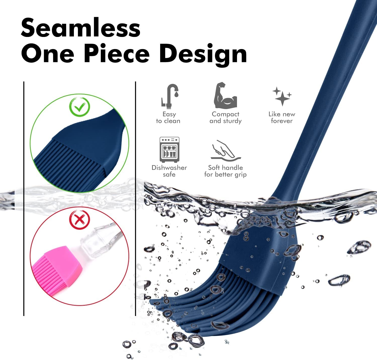 HOTEC 2 Pieces Set Basting Brushes Silicone Heat Resistant Pastry Brushes Spread Oil Butter Sauce Marinades for BBQ Grill Barbecue Baking Kitchen Cooking BPA Free Dishwasher Safe (Classic Blue)