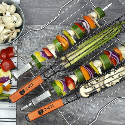 Kebab Grilling Basket & Grilling Skewers Stainless Steel - Kabob Grilling Baskets Set of 4 & 2 Metal BBQ Skewers. Kabob Basket for Veggies, Jumbo Shrimps - Grilling Baskets & Barbecue Skewers