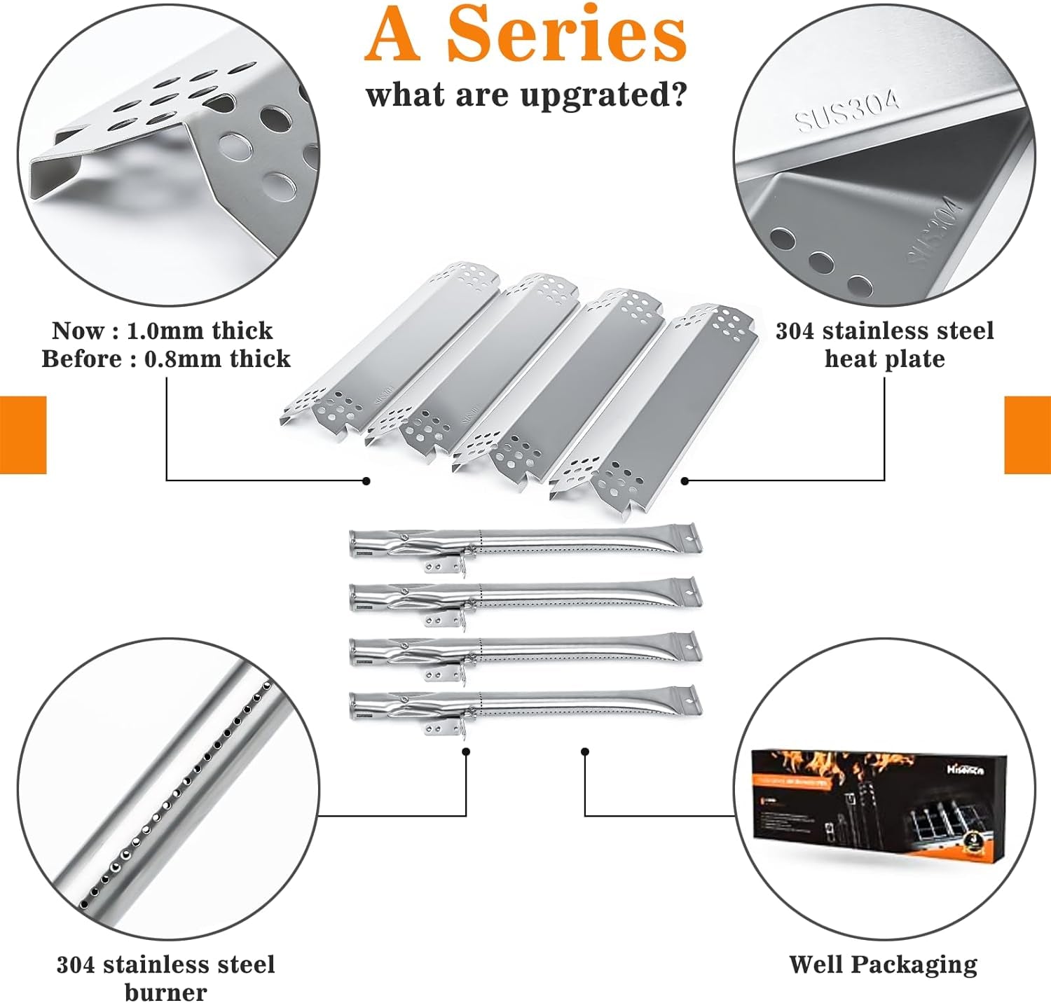 Professional title: "Premium Stainless Steel Grill Replacement Parts for Nexgrill 4-Burner Models 720-0830H, 720-0888N/S, 720-0783E, 720-0830X - Includes Grill Burner, Heat Plates, and Igniter Kit - Compatible with Home Depot Nexgrill"