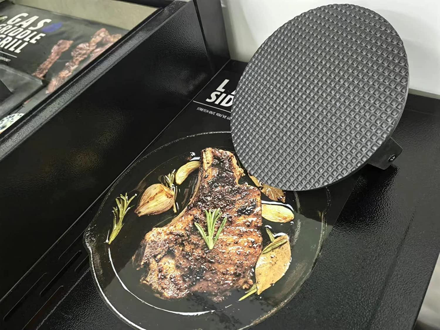 Burger Press 7.08" round & 8.3‘’X4.3”Rectangle Heavy-Duty Cast Iron Smash Meat Steak with Wood Handle for Blackstone Camp Chef Pitboss Weber Treager Griddle Grills (Round & Rectangle)